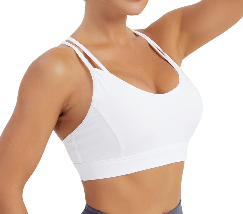 Women'S Sports Bra, Crisscross Back Padded Strappy Sports Bra Medium Support Yoga Bra with Removable Cups