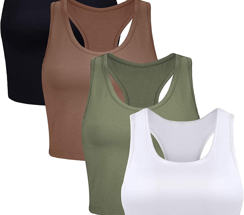 4 Pieces Basic Workout Crop Tank Tops Sleeveless Racerback Sport Tank Top for Women Yoga Running