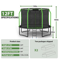 Trampoline with Net Enclosure, 660LBS-12FT Outdoor Heavy Duty Trampoline with Ladder for Kids Adults Family