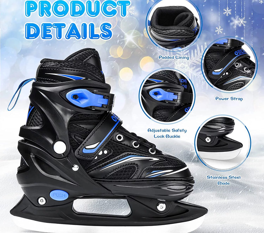 Adjustable Ice Skates with Free Skate Bag for Beginners,Kids,Girls&Boys-Ice Skating Shoes with Stainless Steel Blade