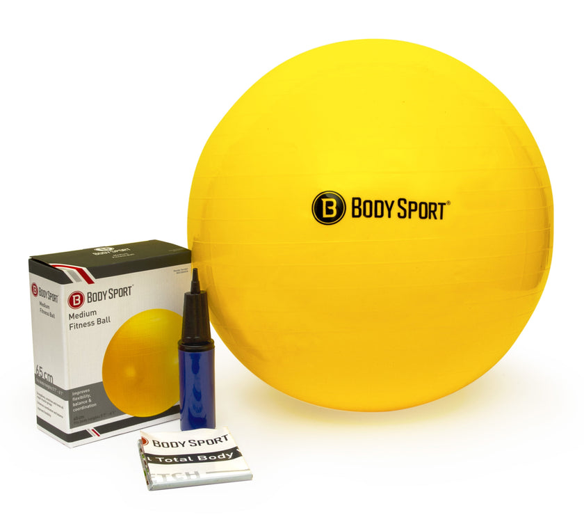 Yellow Fitness Ball (65 Cm), Pump & Exercise Guide Included