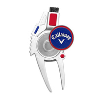 4-N-1 Divot Repair Tool, Includes Ball Marker, Brush and Groove Cleaner, Red/White/Blue