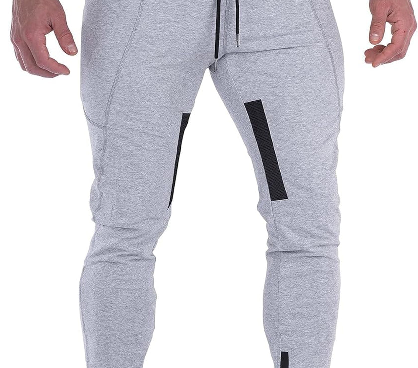 Mens Joggers Pants Tapered Sweatpants Casual Gym Training Workout Pants Slim Track Pant with Zipper Pockets