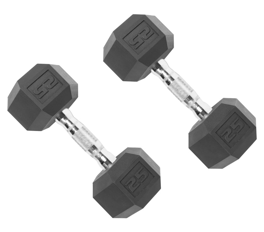 150 Lb. Coated Hex Dumbbell Weight Set, 5-25 Lb. with White Rack