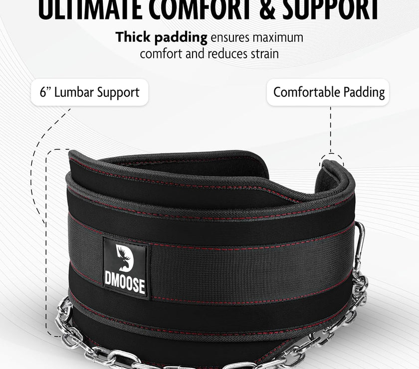 Dip Belt for Weightlifting, Weight Belt with Chain for Pullup, Gym Lifting Belt for Powerlifting, Squat, Bodybuilding, Heavy Duty Steel, Workout Belt with Comfortable Neoprene Support