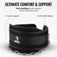 Dip Belt for Weightlifting, Weight Belt with Chain for Pullup, Gym Lifting Belt for Powerlifting, Squat, Bodybuilding, Heavy Duty Steel, Workout Belt with Comfortable Neoprene Support