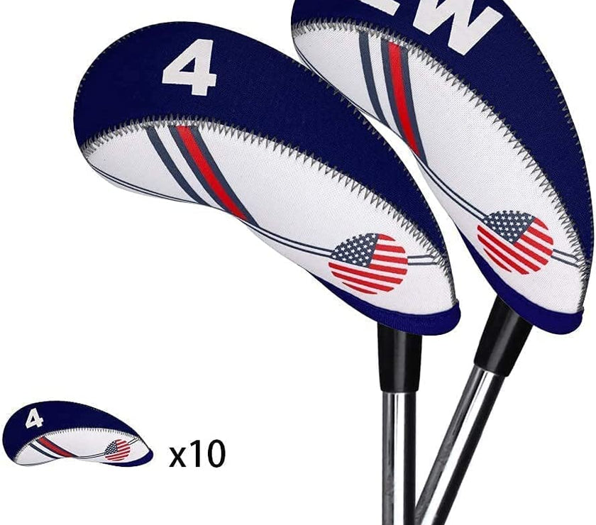 Golf Iron Head Covers 10Pcs Neoprene USA Flag Golf Club Protector Multi Color Golf Club Protector (Blue)