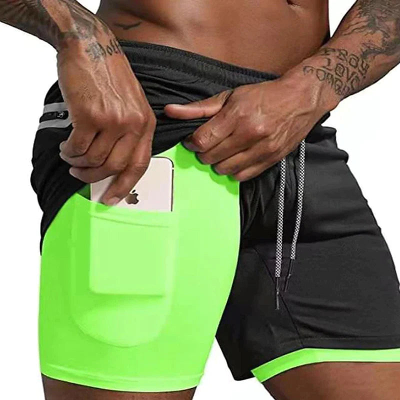 Sport Shorts Men Sportswear Double-Deck Running Shorts 2 in 1 Beach Bottoms Summer Gym Fitness Training Jogging Short Pants