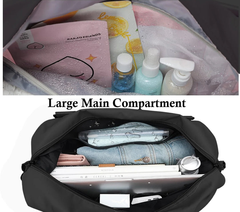 37L Travel Duffle Bag, Overnight Weekender for Women, Waterproof Sports Tote Gym Bag, Large Duffle Bag with Wet Pocket/Trolley Sleeve for Yoga Swimming, Airline Approved, Black