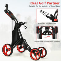 4 Wheel Golf Push Pull Cart with Foot Brake