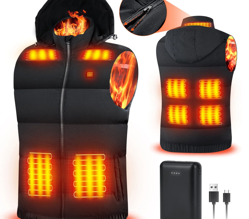 Heated Vest for Mens and Womens with 10000Mah Battery Pack, Detachable Heated Hood Heating Clothing, 3 Temperature Levels Electrically Heated Jacket, Szie XL