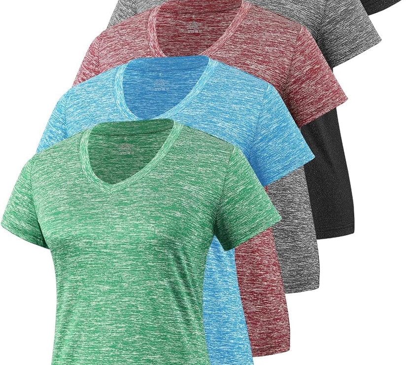 5-Pack Women'S Short Sleeve Dry Fit T-Shirt Moisture Wicking Athletic V-Neck Tee