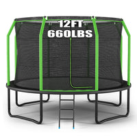 Trampoline with Net Enclosure, 660LBS-12FT Outdoor Heavy Duty Trampoline with Ladder for Kids Adults Family