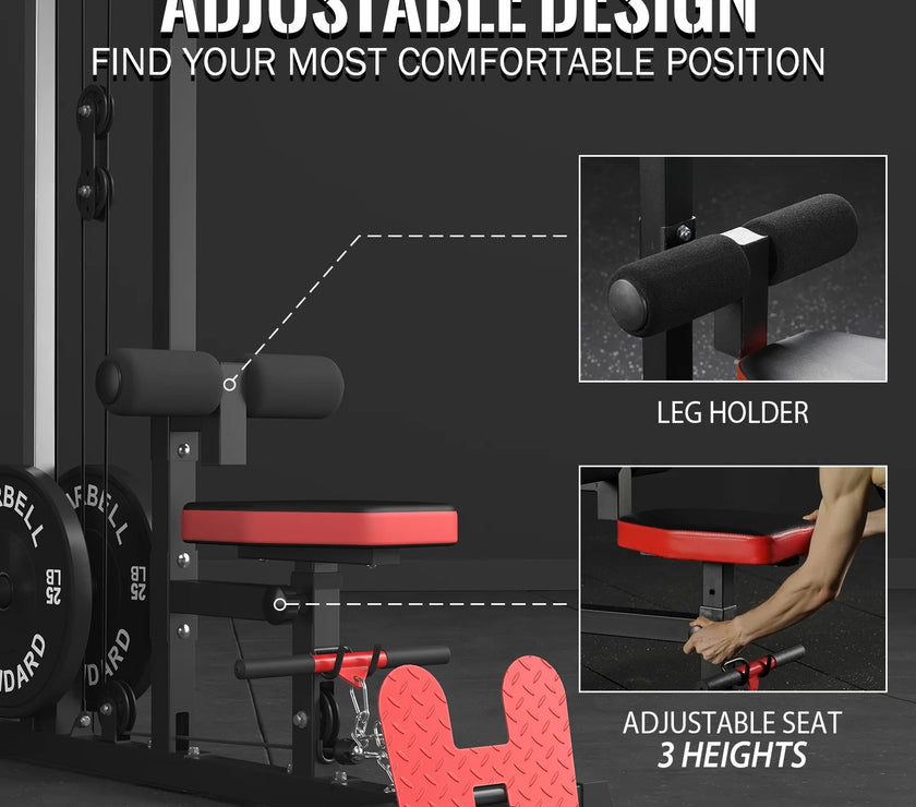 LAT Pull-Down and LAT Row Cable Machine with Flip-Up Footplate and Plates Storage Posts