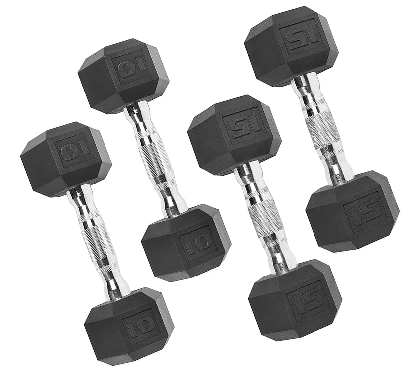 150 Lb. Coated Hex Dumbbell Weight Set, 5-25 Lb. with White Rack