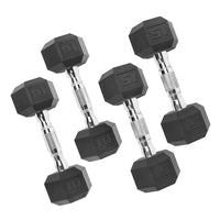 150 Lb. Coated Hex Dumbbell Weight Set, 5-25 Lb. with White Rack