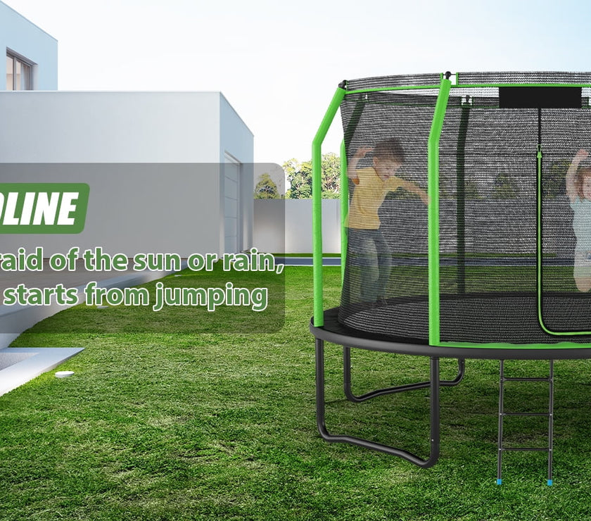 Trampoline with Net Enclosure, 660LBS-12FT Outdoor Heavy Duty Trampoline with Ladder for Kids Adults Family