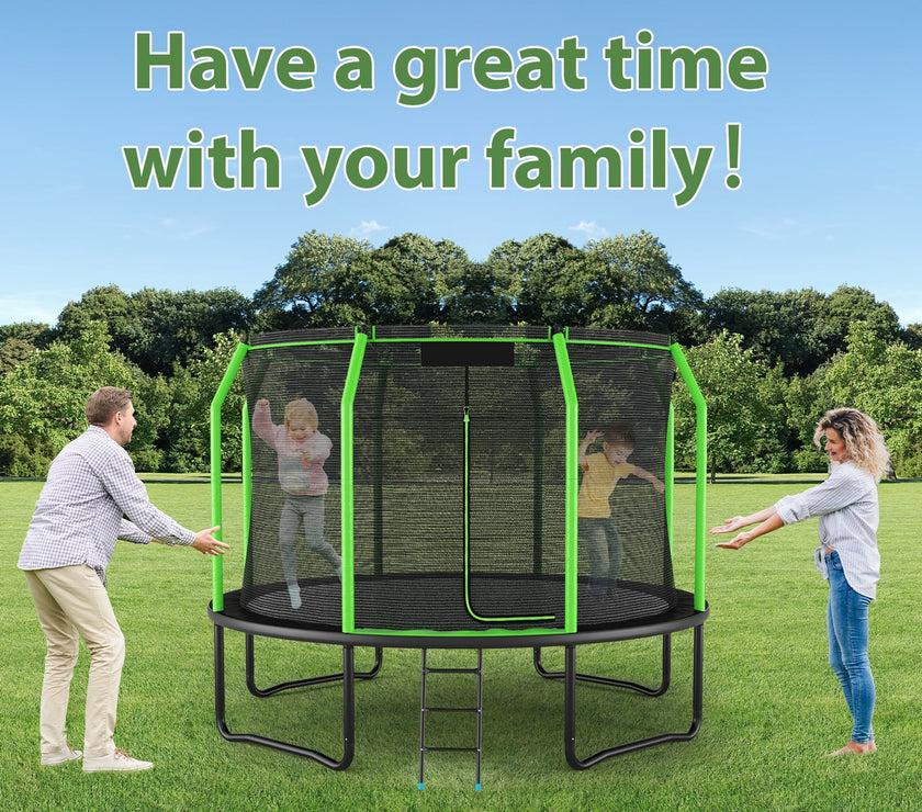 Trampoline with Net Enclosure, 660LBS-12FT Outdoor Heavy Duty Trampoline with Ladder for Kids Adults Family