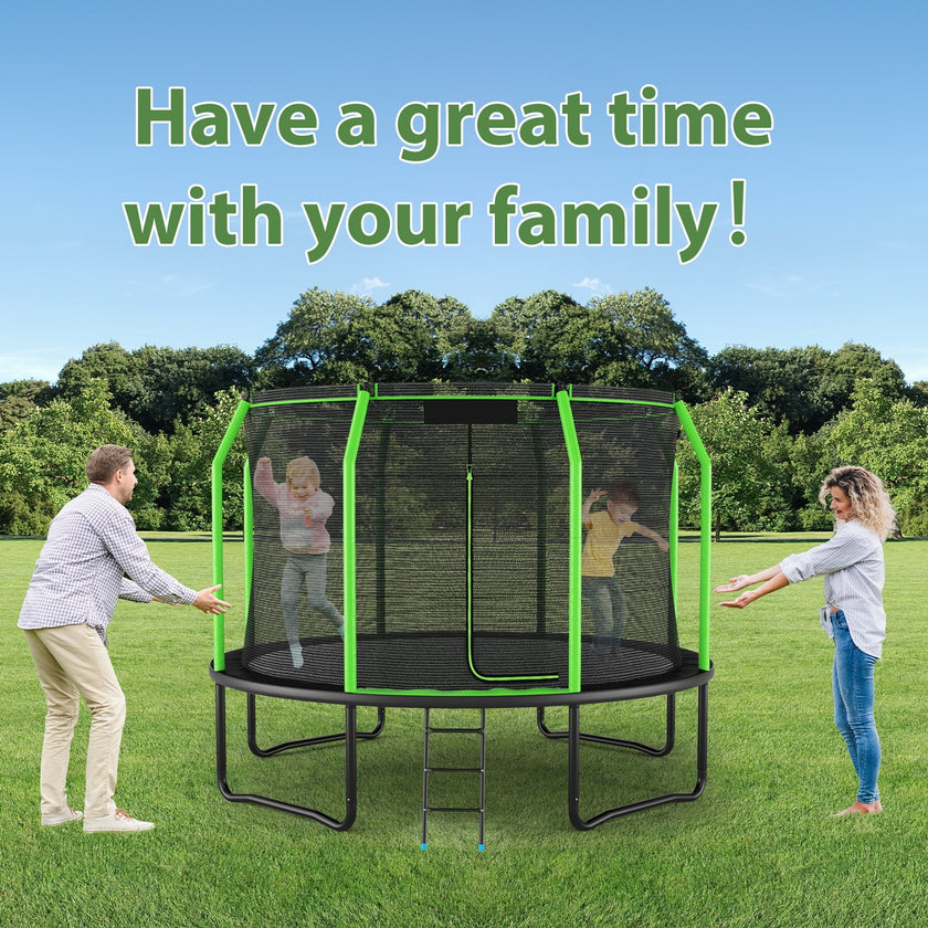 Trampoline with Net Enclosure, 660LBS-12FT Outdoor Heavy Duty Trampoline with Ladder for Kids Adults Family