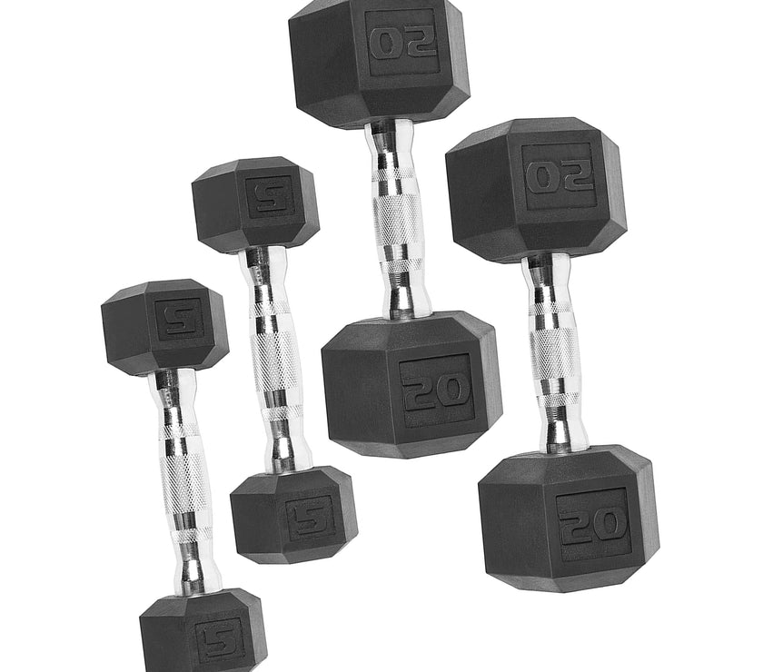 150 Lb. Coated Hex Dumbbell Weight Set, 5-25 Lb. with White Rack