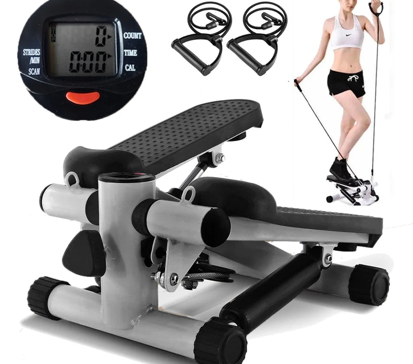 Mini Stepper Air Stair Climber Exercise Machine Health Aerobic Fitness Elliptical Trainers with Resistance Band LCD Display Gray