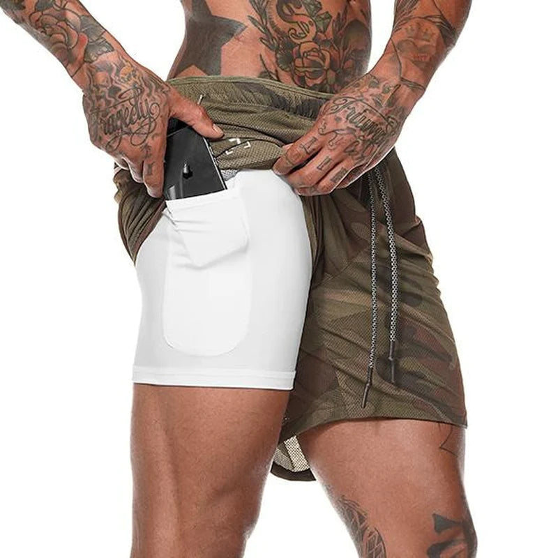 Sport Shorts Men Sportswear Double-Deck Running Shorts 2 in 1 Beach Bottoms Summer Gym Fitness Training Jogging Short Pants