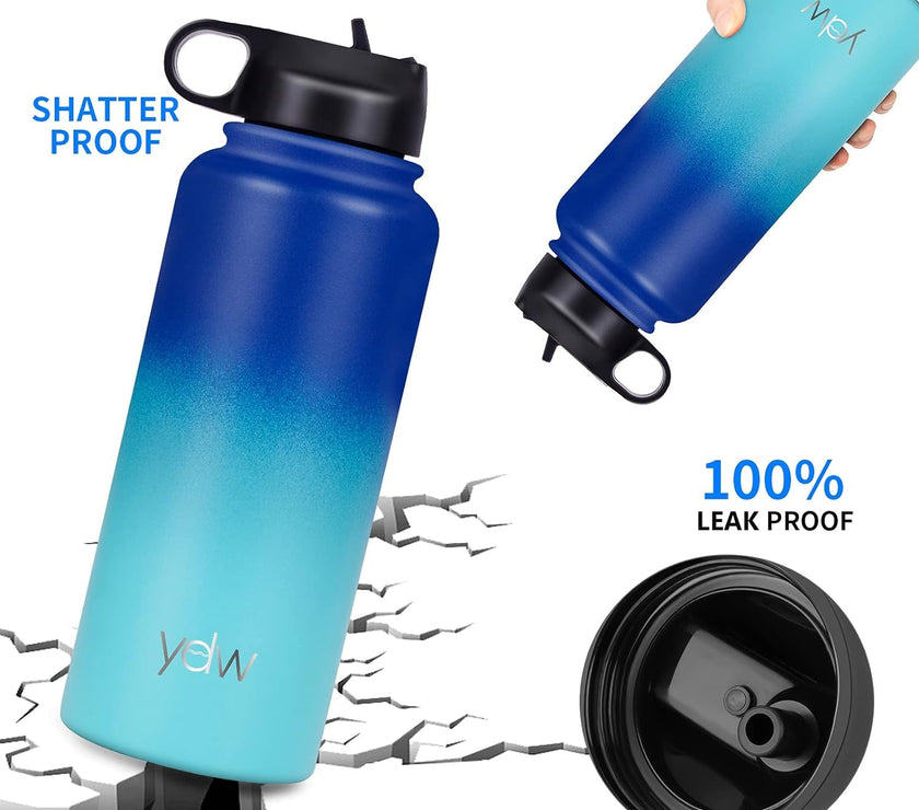 Stainless Steel Double Wall Water Bottle, Sweat-Proof Vacuum Insulated Bottle with Straw Lid (18Oz, 22Oz, 32Oz), BPA Free to Keep Beverages Cold for 24 Hrs or Hot for 12 Hrs