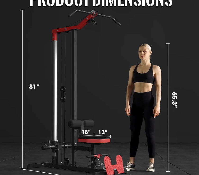 LAT Pull-Down and LAT Row Cable Machine with Flip-Up Footplate and Plates Storage Posts