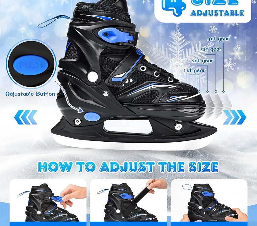 Adjustable Ice Skates with Free Skate Bag for Beginners,Kids,Girls&Boys-Ice Skating Shoes with Stainless Steel Blade