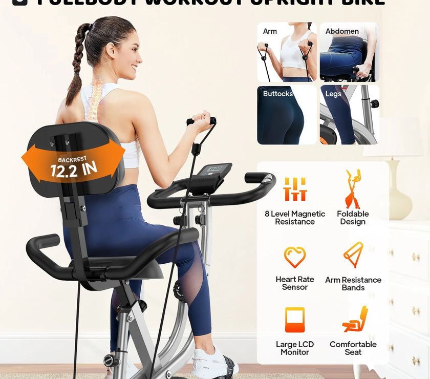 4In1 Folding Magnetic Exercise Bike Indoor Cycling X Bikes Upright Stationary Bicycle 320Lb