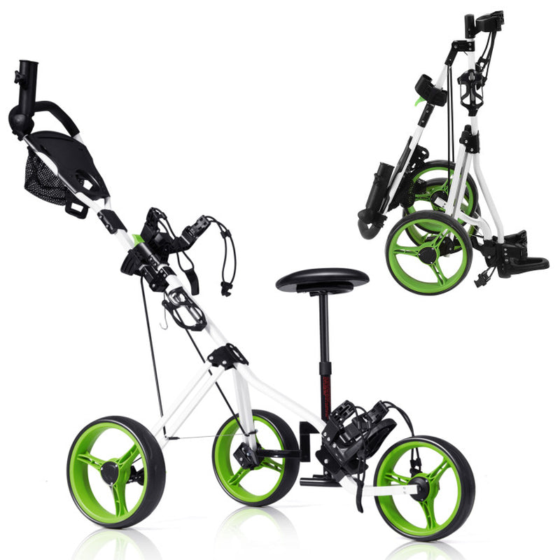 3 Wheel Folding Push Pull Golf Trolley with Scoreboard Bag