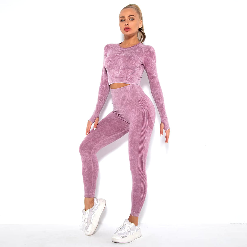 2 Pcs Cropped Top Gym Sets Seamless Women'S Yoga Workout Fitness Clothing Push up Leggings Sports Wear Woman Suits Tracksuit