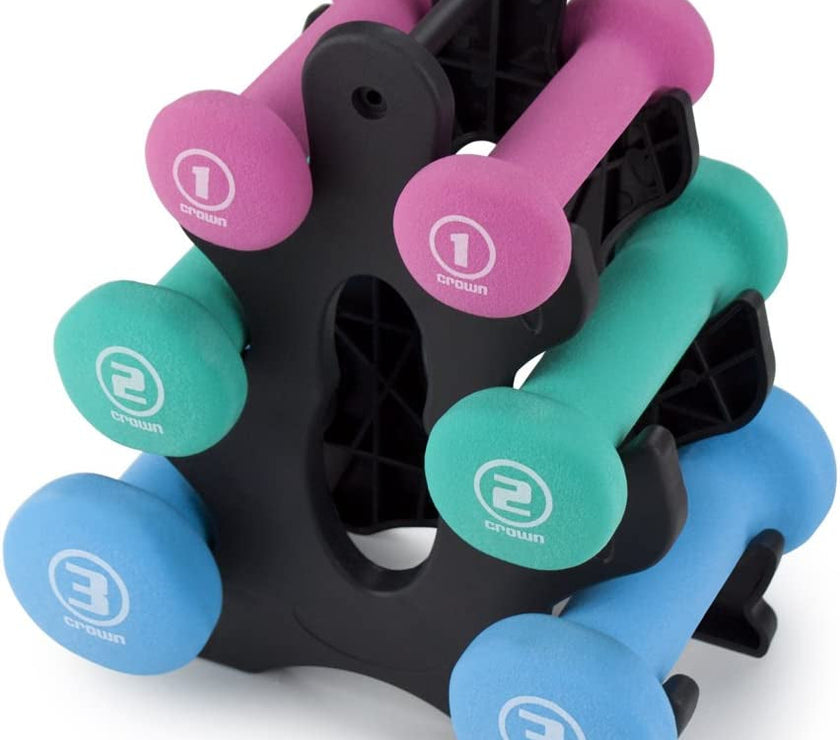 Set of 3 Pairs of Neoprene Body Sculpting Hand Weights with Stand