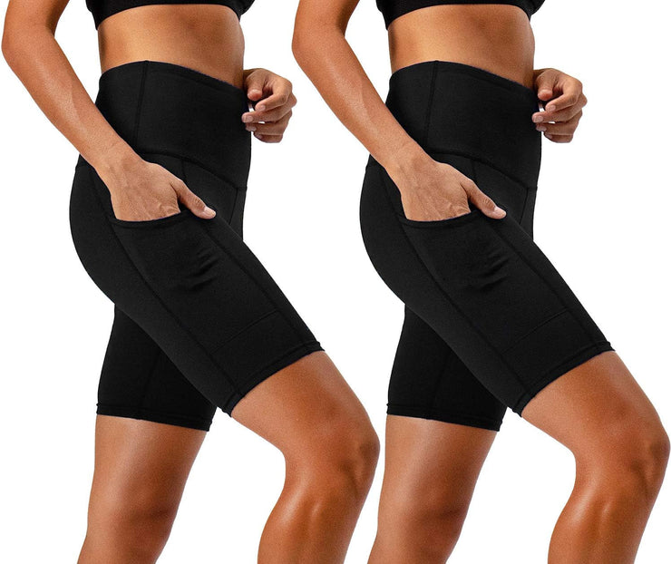 Women'S 2-Pack High Waist Workout Yoga Running Exercise Shorts with Side Pockets