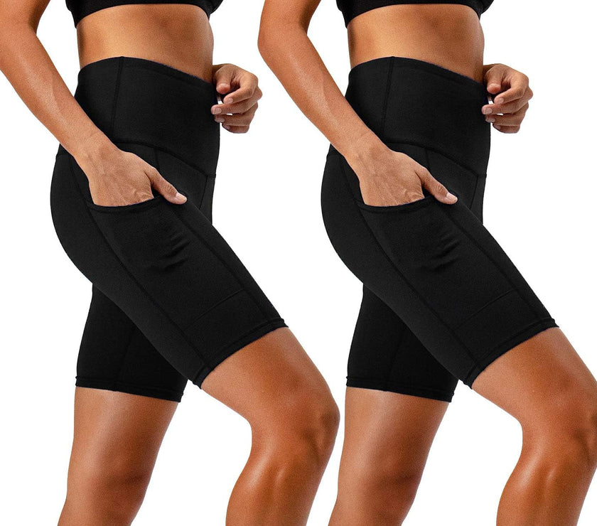 Women'S 2-Pack High Waist Workout Yoga Running Exercise Shorts with Side Pockets