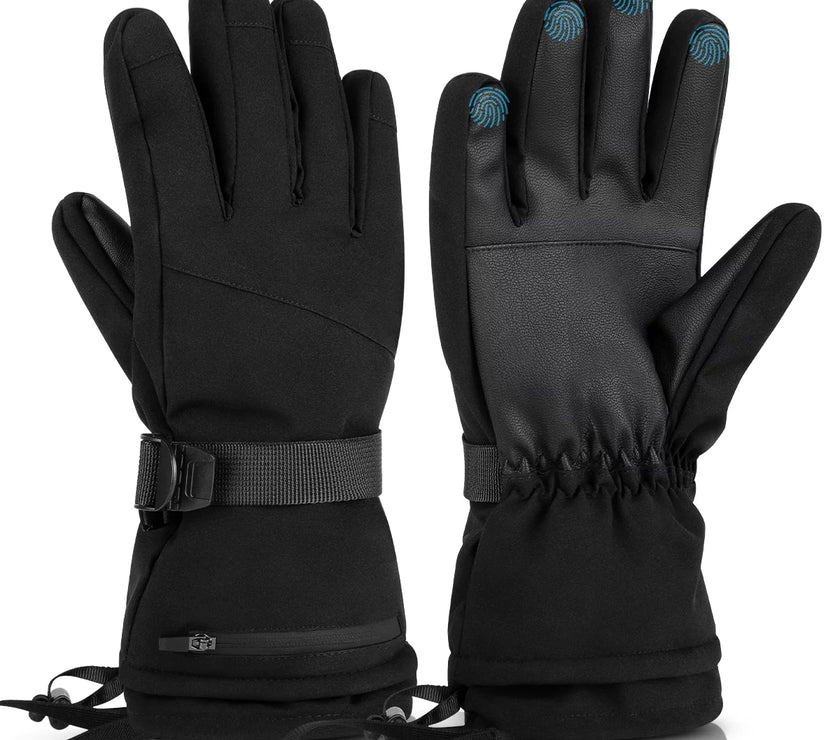 Ski Gloves, Touchscreen Snowboard Gloves with Pocket, Waterproof Snow Gloves for Cold Weather, Winter Gloves Warm for Men & Women, Suitable for Driving/Cycling/Running/Hiking(Black)