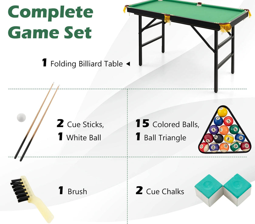 47" Folding Billiard Table Pool Game Table Indoor Kids W/ Cues Brush Chalk Green