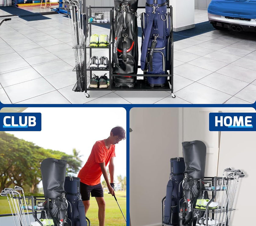 Golf Storage Garage Organizer, Golf Bag Storage Stand and Other Golfing Equipment Rack, Extra Storage Rack for Golf Clubs