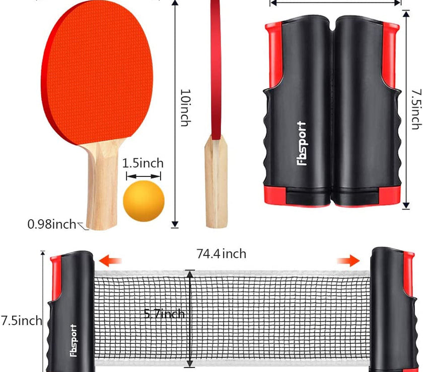 Ping Pong Paddle Set, Portable Table Tennis Set with Retractable Net,Rackets,Balls and Carry Bag for Indoor/Outdoor Games