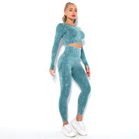 2 Pcs Cropped Top Gym Sets Seamless Women'S Yoga Workout Fitness Clothing Push up Leggings Sports Wear Woman Suits Tracksuit