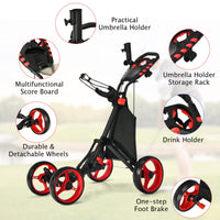 4 Wheel Golf Push Pull Cart with Foot Brake