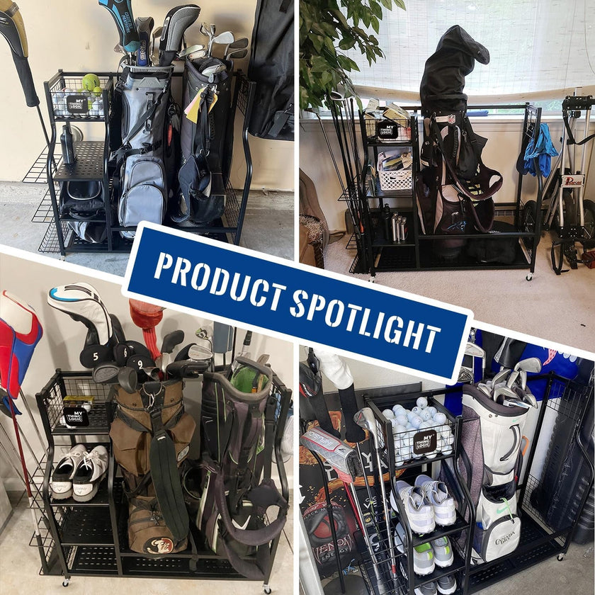 Golf Storage Garage Organizer, Golf Bag Storage Stand and Other Golfing Equipment Rack, Extra Storage Rack for Golf Clubs