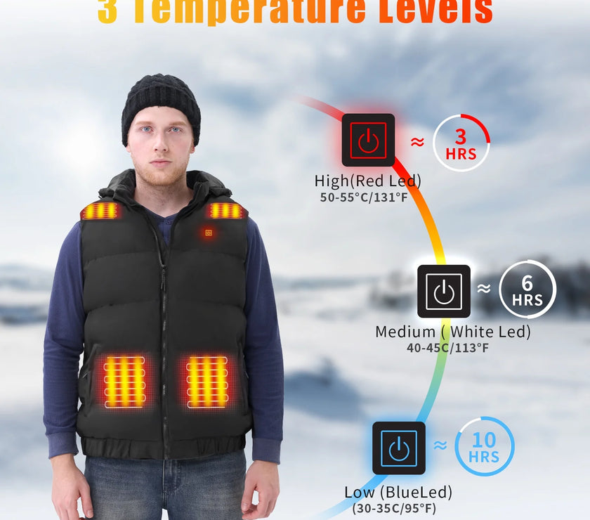 Heated Vest for Mens and Womens with 10000Mah Battery Pack, Detachable Heated Hood Heating Clothing, 3 Temperature Levels Electrically Heated Jacket, Szie XL