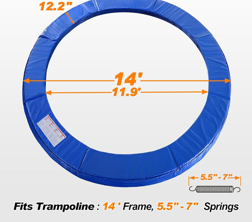 Trampoline Pad Replacement 16 15 14 13 12 10 8 Foot, Waterproof Safety Spring Cover round Frame Pad, No Hole for Pole