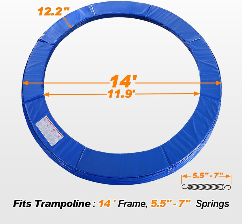 Trampoline Pad Replacement 16 15 14 13 12 10 8 Foot, Waterproof Safety Spring Cover round Frame Pad, No Hole for Pole