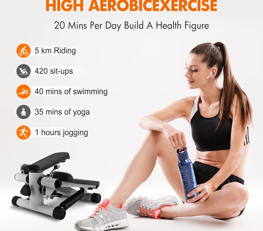 Mini Stepper Air Stair Climber Exercise Machine Health Aerobic Fitness Elliptical Trainers with Resistance Band LCD Display Gray